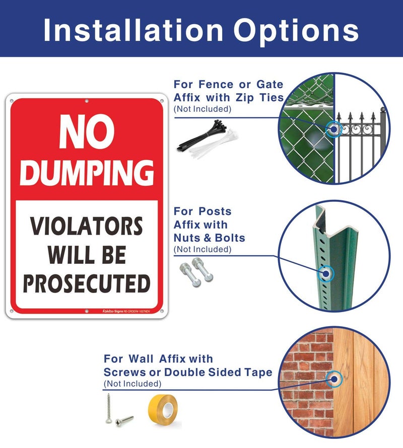 Faittoo (2 Pack) No Dumping Sign, Violators Will Be Prosecuted Sign, 10" x 7" Rust Free .40 Aluminum, UV Protected, Weather Resistant, Waterproof, Durable Inkï¼ŒEasy to Mount Red/Black on White - Image 3
